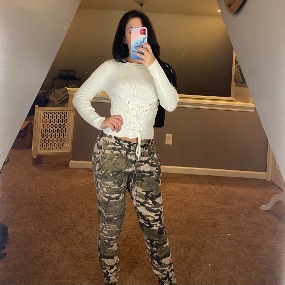 Long sleeve tee with corset style lace up front